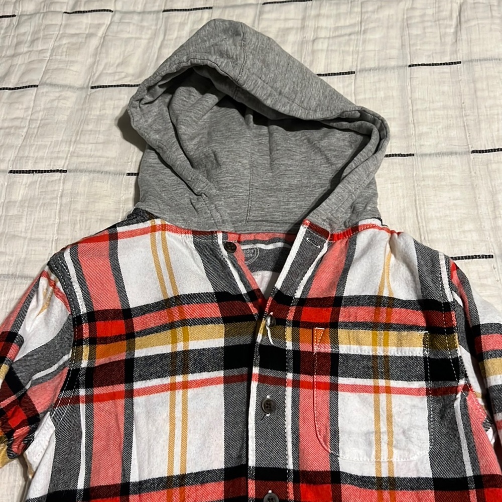 Flannel button down top with hood boys size 8